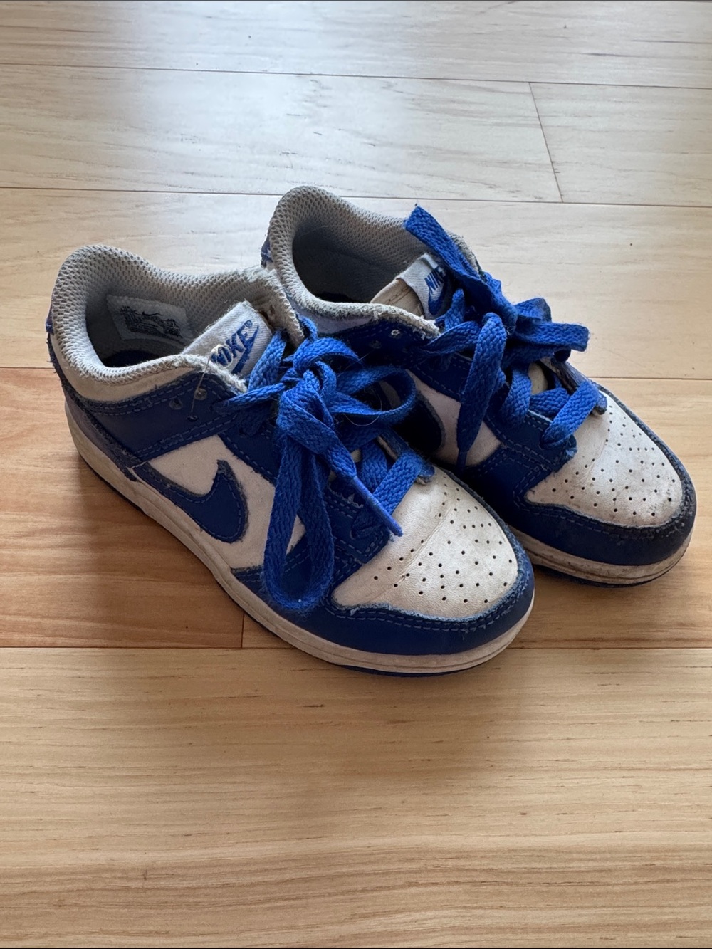 Nike Kids White and Blue Low-Top Sneakers, size 10.5